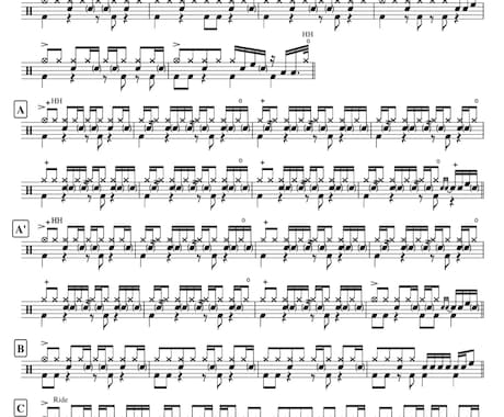 完コピを目指したドラムの譜面を作成いたします ご希望があればレベルに応じたアレンジ版も無料でお付けします！ イメージ2