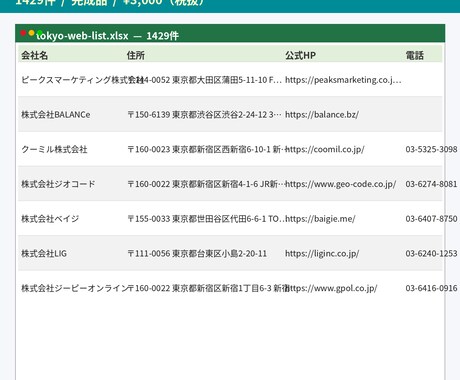 都内WEB制作会社3245件Excel渡します 純制作3245。確認日2026-09。税抜3000円 イメージ2