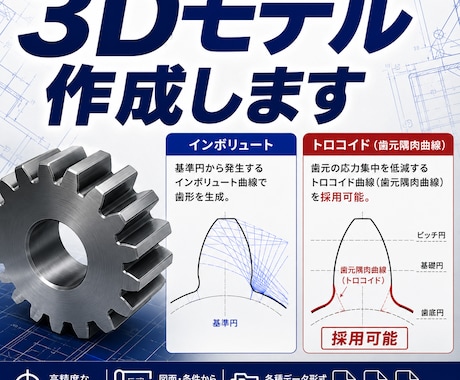 歯車の3Dモデル作ります 平歯車、内歯車、インボリュートスプライン イメージ1