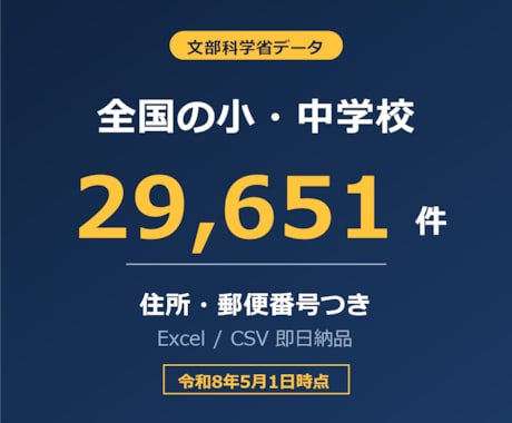 全国の小学校・中学校の営業リスト提供します 文科省データ29,651件／令和8年5月1日時点 イメージ1