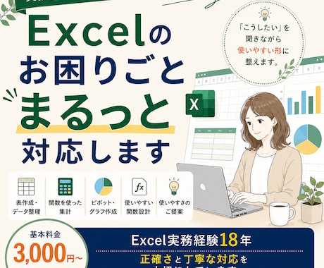 Excel資料作成・データ集計を代行します 集計・関数・グラフから使いやすい表の設計まで対応 イメージ1
