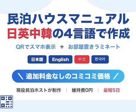 民泊の多言語ハウスマニュアルを制作します Wi-Fiから家電の使い方まで。日英中韓コミコミで制作 イメージ1