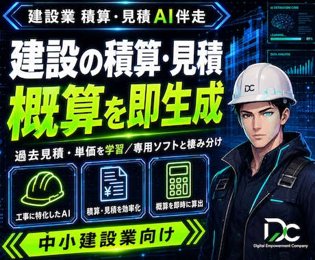 建設業 積算・見積AI｜過去見積で概算高速化します 御社の過去見積・単価を学習し概算見積を高速生成します イメージ1