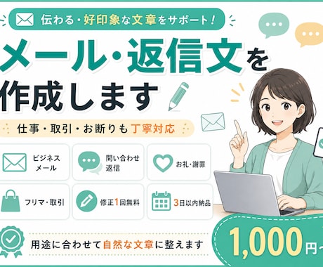 メールや返信文を丁寧に作成します 仕事・取引・お断りなど用途に合わせて対応します イメージ1