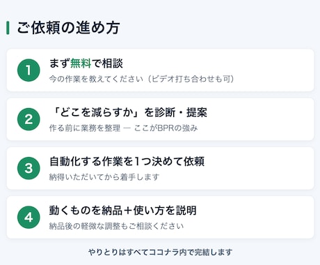 面倒な定型作業を1つ自動化して納品します 「どこを減らすか」から一緒に。ムダな手作業を自動化 イメージ2