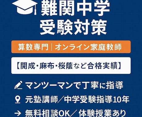 中学受験専門算数の家庭教師をします 【受験算数】偏差値をアップ。難関校対策・基礎から応用まで。 イメージ1