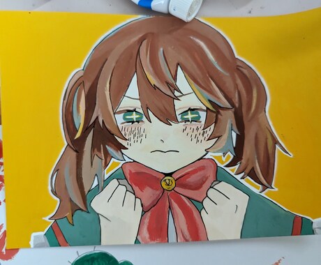 ハガキサイズにアナログ絵を描きます アクリル絵の具などを使いイラストを描きます完成品は送ります イメージ1