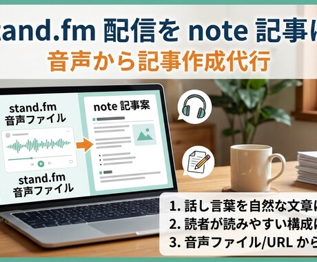 スタンドFM音声を魅力的なnote記事にします スタンドFMの内容をnoteでも発信したい イメージ1