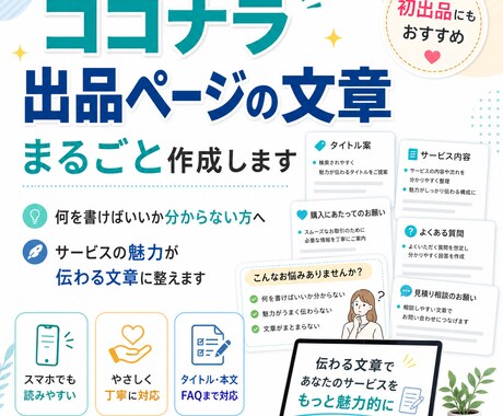 ココナラ出品ページの文章を作りますます サービスの魅力が伝わる文章に整えます イメージ1