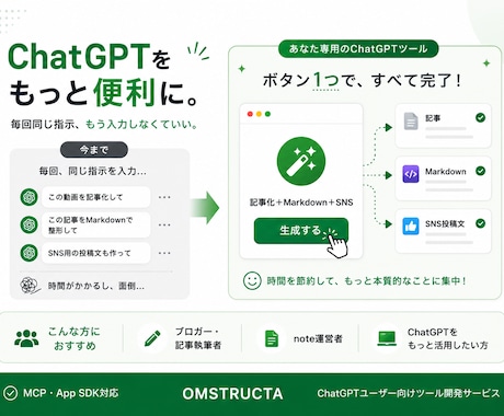 ChatGPT向けMCP・AppSDKを開発します ChatGPTから利用できるツールを開発します。 イメージ1