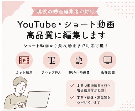 長尺・ショート動画を現役編集者が丁寧に制作します 本業の現役編集者が、丁寧に編集させて頂きます！ イメージ1