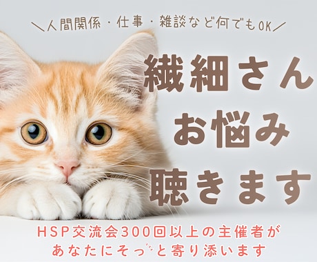 HSPさんの悩み相談をやさしくお聴きします 2000人の繊細さんと会ったHSP交流会主催者が寄り添います イメージ1