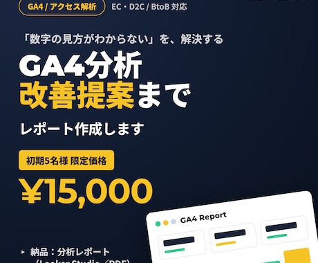 GA4分析｜改善提案までレポート作成します 課題特定から改善提案まで｜EC・BtoB対応します イメージ1