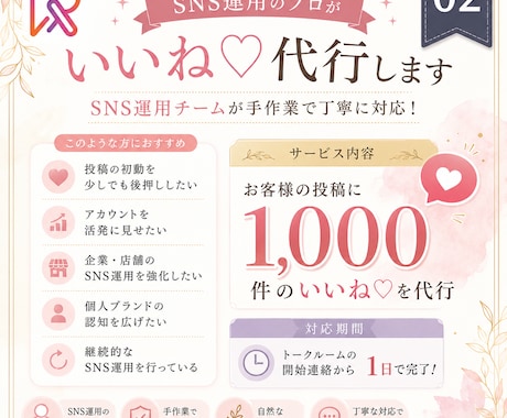 SNS運用のプロがいいね代行しますます SNS専門チームが自然に手作業で対応 イメージ1