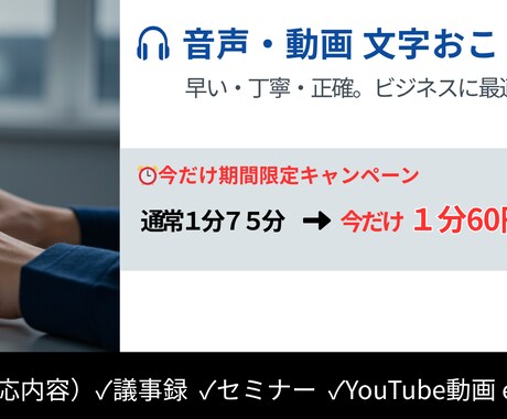 面倒な文字起こし、まるっとお引き受けします 用途で選べるおこし方！送るだけでスピーディーに納品します イメージ1