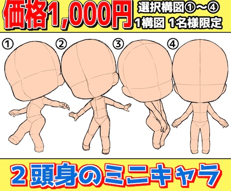 1ポーズ1名様限定！2頭身のミニキャラ描きます ポーズが決まってるので依頼しやすい！ イメージ1