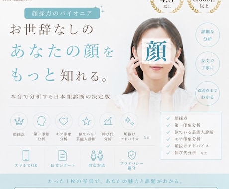 日本初/プロがお世辞抜き精密顔診断します 【実績多数】日本最大級のオンライン顔診断【顔採点】 イメージ1