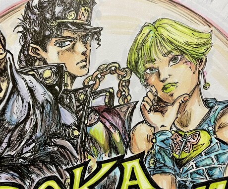 色紙に誕生日・結婚式などのアニメ風似顔絵を描きます ポーズや衣装、背景などお好みのイラストを仕上げます。 イメージ1