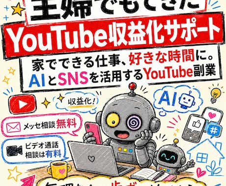 主婦でもできたYouTube収益化サポートます 家でできる仕事、好きな時間に。AIとSNSを活用する副業 イメージ1