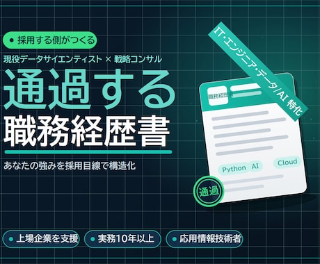 IT人材の職務経歴書を採用目線で作成します IT/データ/AI人材を統括する側の視点で伝わる職務経歴書に イメージ1