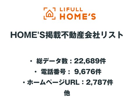 HOME'S掲載不動産会社リストを即納します 22,689件｜営業リスト（電話・FAX・HP情報含む） イメージ2