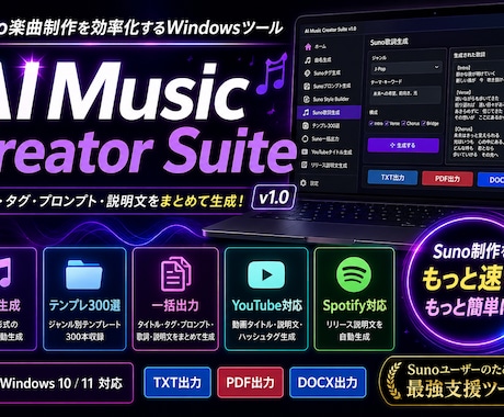 Suno楽曲制作支援ツール販売します Suno制作を効率化するWindowsツール イメージ2