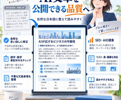 AI生成文章を自然な日本語に校正・修正します AIっぽさを解消し、読者に伝わる文章へ仕上げます イメージ2