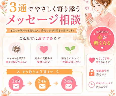 SNSで気軽に相談できる安心の場所をお届けします _3日で3通_話すだけでも大丈夫、やさしく寄り添います イメージ1