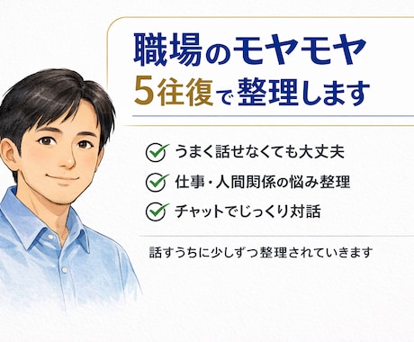 職場のモヤモヤ、5往復で整理します 話すうちに少しずつ整理されます イメージ1