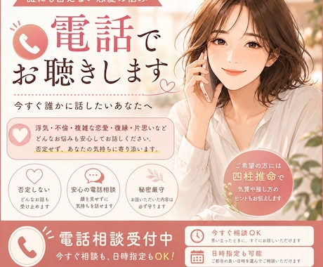 誰にも言えない恋愛・浮気・不倫の悩みをお聴きします あなたの気持ちに寄り添いながら一緒に整理します。 イメージ1