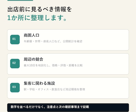 出店候補地の商圏・競合を簡易診断します 物件契約前に人口・競合・周辺施設を地図で確認 イメージ2