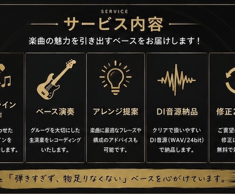 楽曲に寄り添うベースライン･演奏データを提供します ベースライン作成から高品質な演奏データまで制作します イメージ2