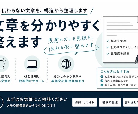 文章を分かりやすく整えます 思考のズレを整え、論理的に伝わる文章にします イメージ1