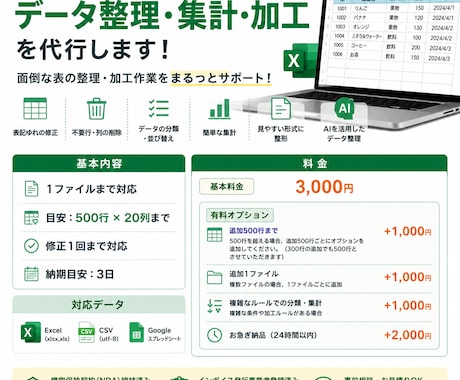Excel・CSVのデータ整理を代行しますます イメージ1