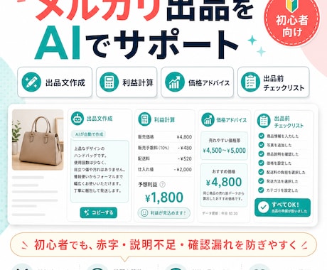 メルカリ出品文と利益計算をサポートします 赤字チェックとAI出品文作成をサポート イメージ1