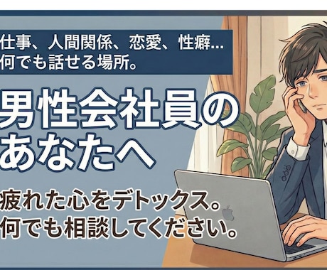 会社員男性限定　相談・お悩みをお聞きします １万人以上の心身のケアした保健師がやさしくお悩みをききます☆ イメージ1