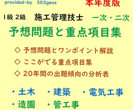 2026年★二次検定の予想問題と重点項目を送ります 1級・2級　土木・建築・電気工事・管工事・造園　施工管理技士 イメージ1