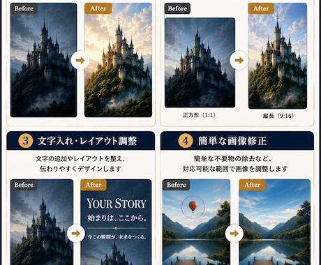 AI生成画像をイメージに合わせて加工・調整します 雰囲気や世界観を大切に、ご希望に合わせて丁寧に仕上げます イメージ2