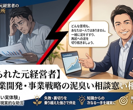 新規事業開発や既存事業の改善、人材教育を行います 裏切られた元経営者のお悩み相談所 イメージ1