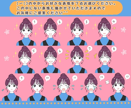 レトロで好感が持てる表情を７点セットで制作します 表現豊かなリアクションで見る人に伝わるイラストを描きます！ イメージ2