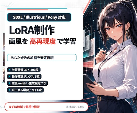 SDXL対応！画風LoRAをライト制作します 素材準備済みの方向け・検証設定付き イメージ1