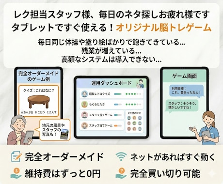 介護施設向け！タブレットのオリジナルゲーム作ります 月額費なし・インストール不要。毎日レクのネタ切れを解消します イメージ1