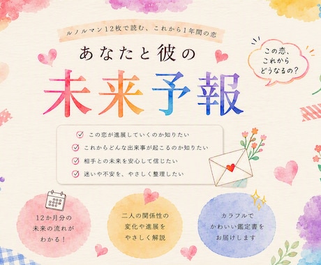 気になる彼との1年間を月ごとに占います 12か月の恋の流れを1枚のレポートにしてお届けします イメージ1