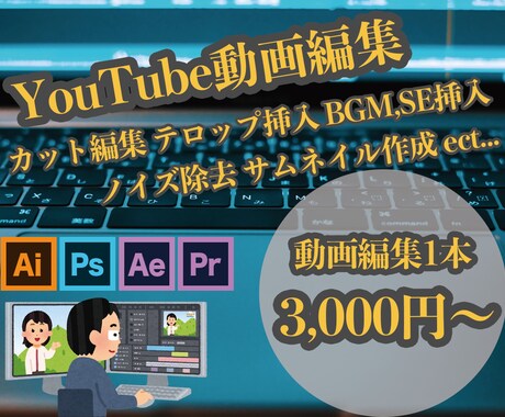 格安価格でYouTubeの動画編集をします 初出品記念！先着3名様1000円引き！料金表あり！ イメージ1