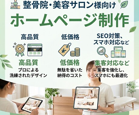 整骨院・美容サロン向けホームページを作ります プロ品質が初期7万円、月の運用費用3千円。SEO対策込み イメージ1