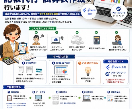 個人事業主の方へ！1年分まるっと記帳代行いたします イメージ1