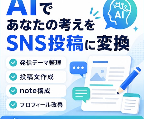 AIであなたの考えを整理しSNS・ブログ投稿します 言葉にできない方へ。投稿文・ブログ構成を一緒に整理します イメージ1
