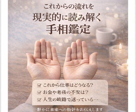 人生の分岐点にいる方へ30〜50代の手相鑑定します 不安を煽らず現実的に読み解きます イメージ2