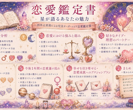 西洋占星術にて恋愛を徹底解説!恋愛鑑定書作成します 西洋占星術で読み解く完全オーダーメイド恋愛鑑定書 イメージ2