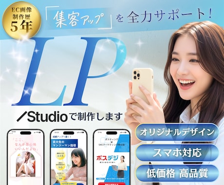 FV画像込み！高品質なLP制作いたします Studioで魅力的なオリジナルLP制作！スマホ対応◎ イメージ1